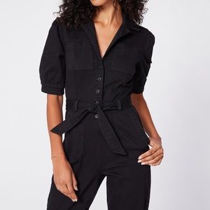 PAIGE Denim black denim pant jogger jumpsuit puff sleeve small S